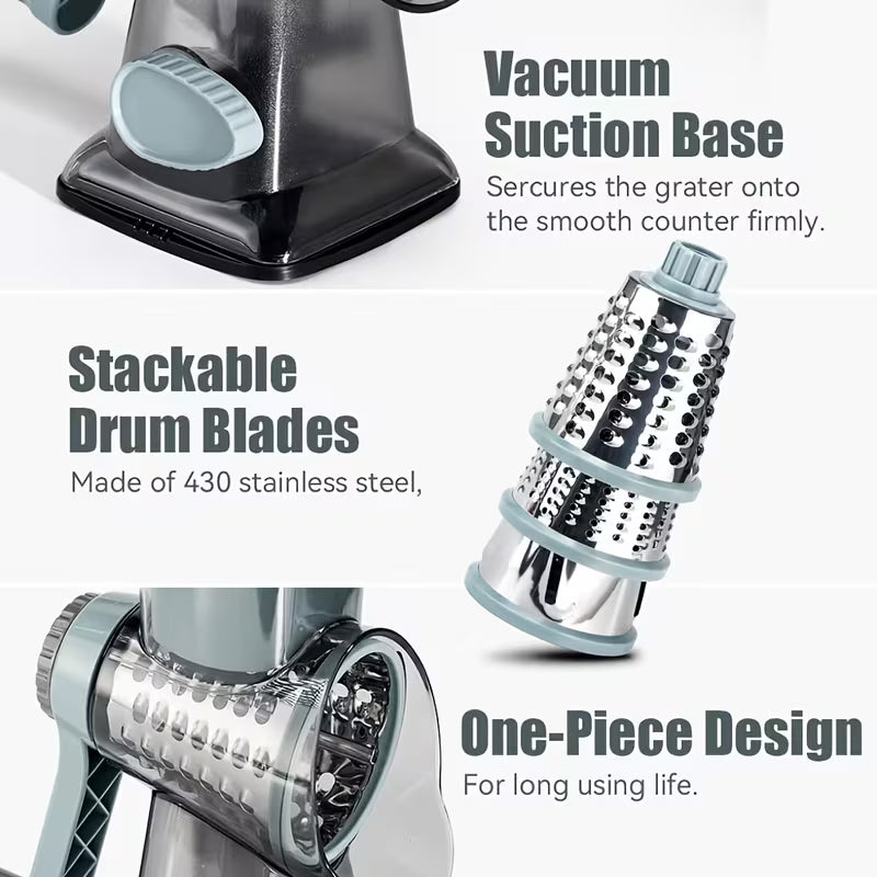 Rotary Food & Cheese Grater 6 Stainless Steel Blades with Suction Base