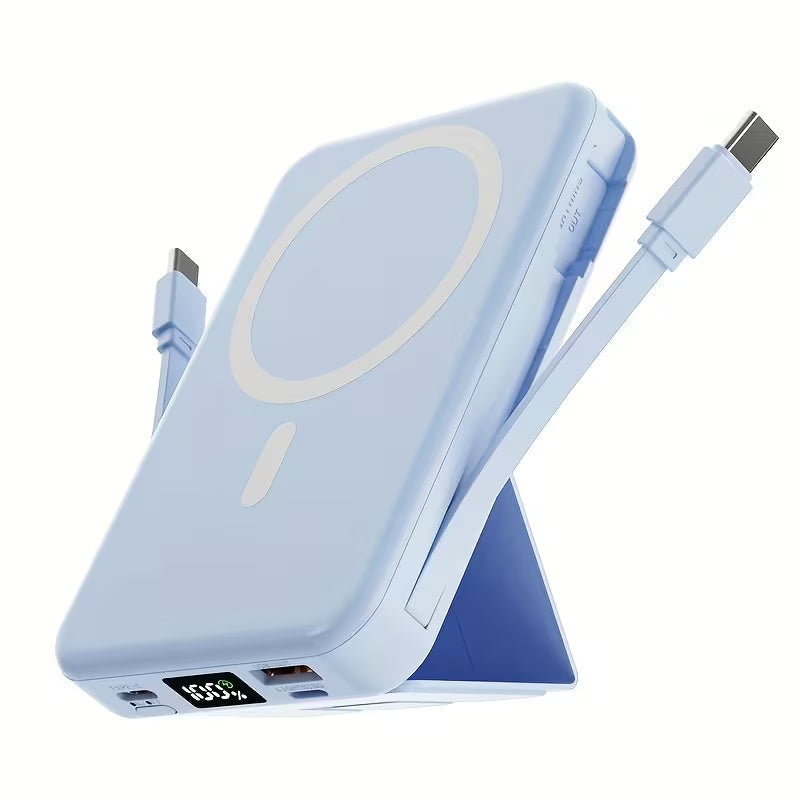 10,000mAh Magnetic Wireless Power Bank LED Display with USB C & Lightning Cables