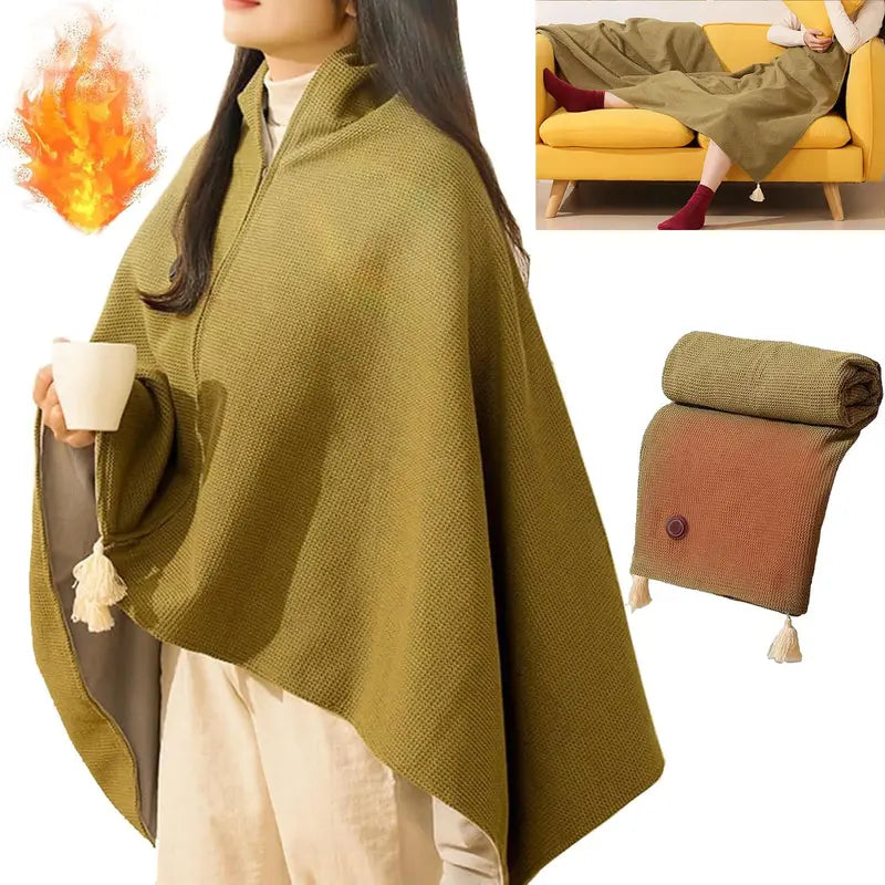 Portable Heated Shawl Wrap for Women USB Powered, 3 Heat Levels & Soft Hood