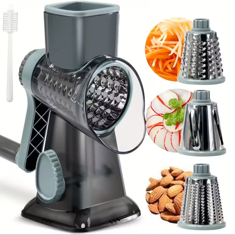 Rotary Food & Cheese Grater 6 Stainless Steel Blades with Suction Base
