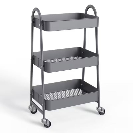 3 Tier Rolling Utility Storage Cart Lockable Wheels for Kitchen, Bathroom & Office