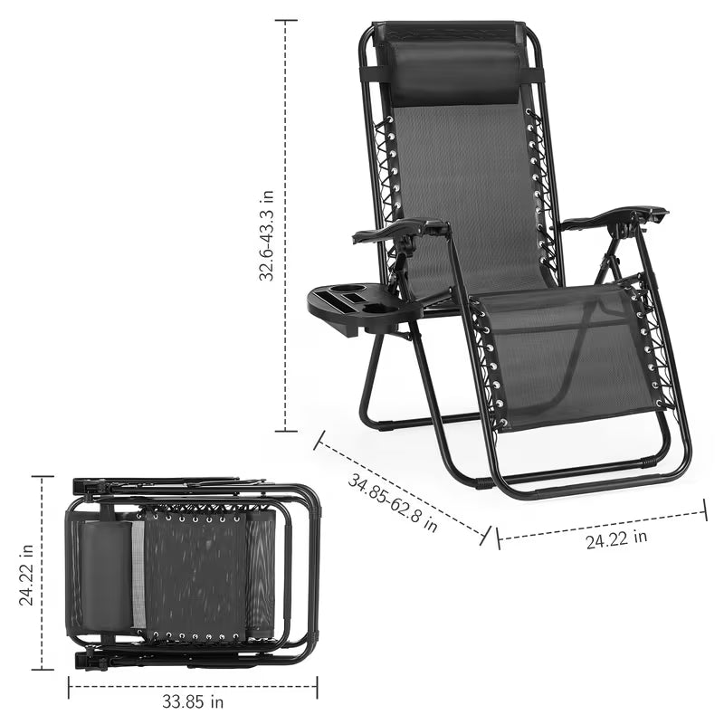 Zero Gravity Folding Lounge Chairs Set of 2 Reclining Outdoor Chairs with Cup Holders