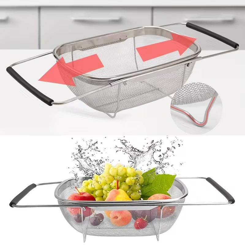 6 Quart Collapsible Stainless Steel Colander Fine Mesh Strainer with Expandable Handles