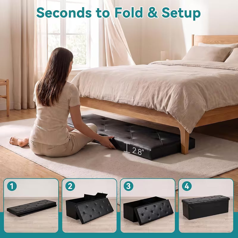 Folding Storage Ottoman Bench Padded Seat, Toy Storage Chest & Footrest