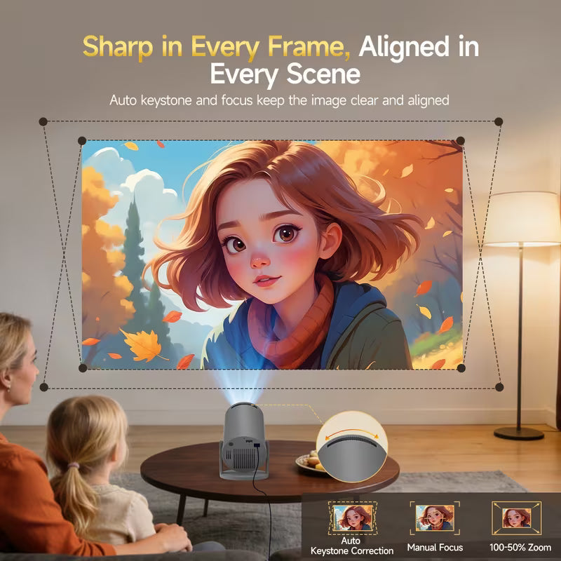 HY300Pro Mini Portable Projector 1280x720P, 4K/8K Decode, Auto Keystone & Wireless Connectivity