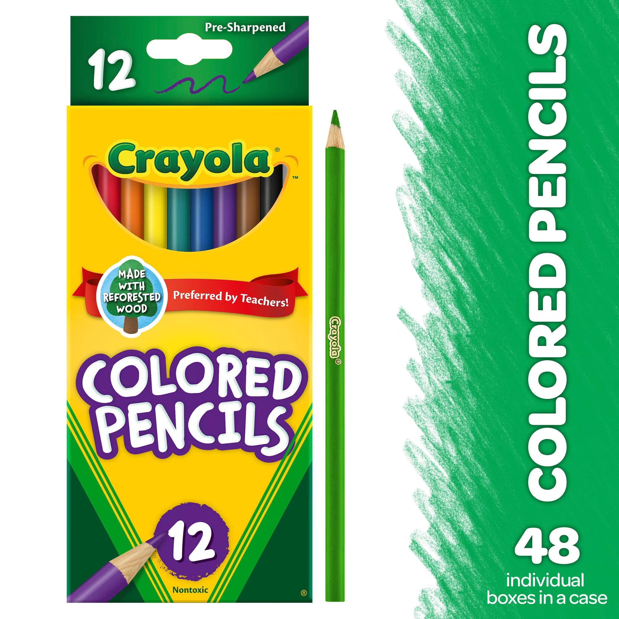 Crayola 12ct Colored Pencils, Assorted Colors, Pre-Sharpened – Case of 48 Packs