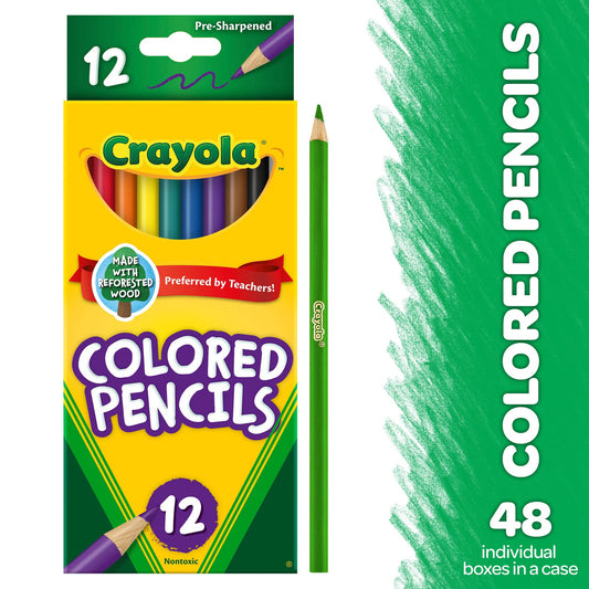 Crayola 12ct Colored Pencils, Assorted Colors, Pre-Sharpened – Case of 48 Packs